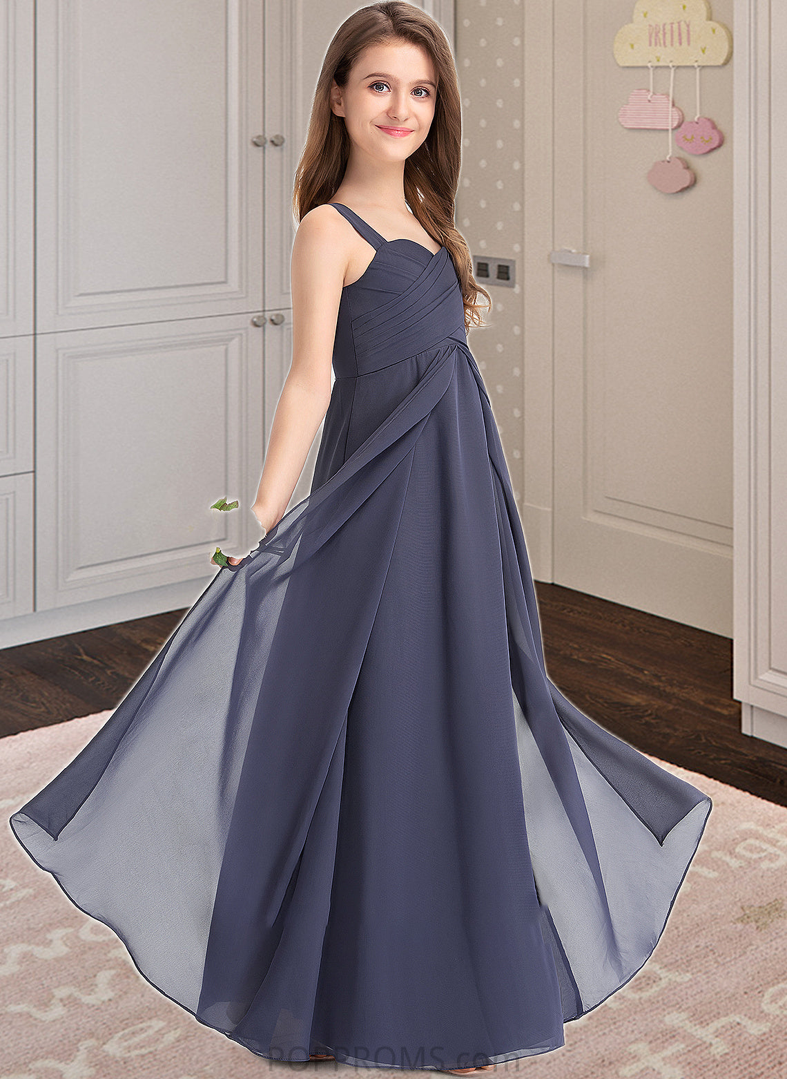 Undine A-Line Sweetheart Floor-Length Chiffon Junior Bridesmaid Dress With Ruffle PP6P0013504