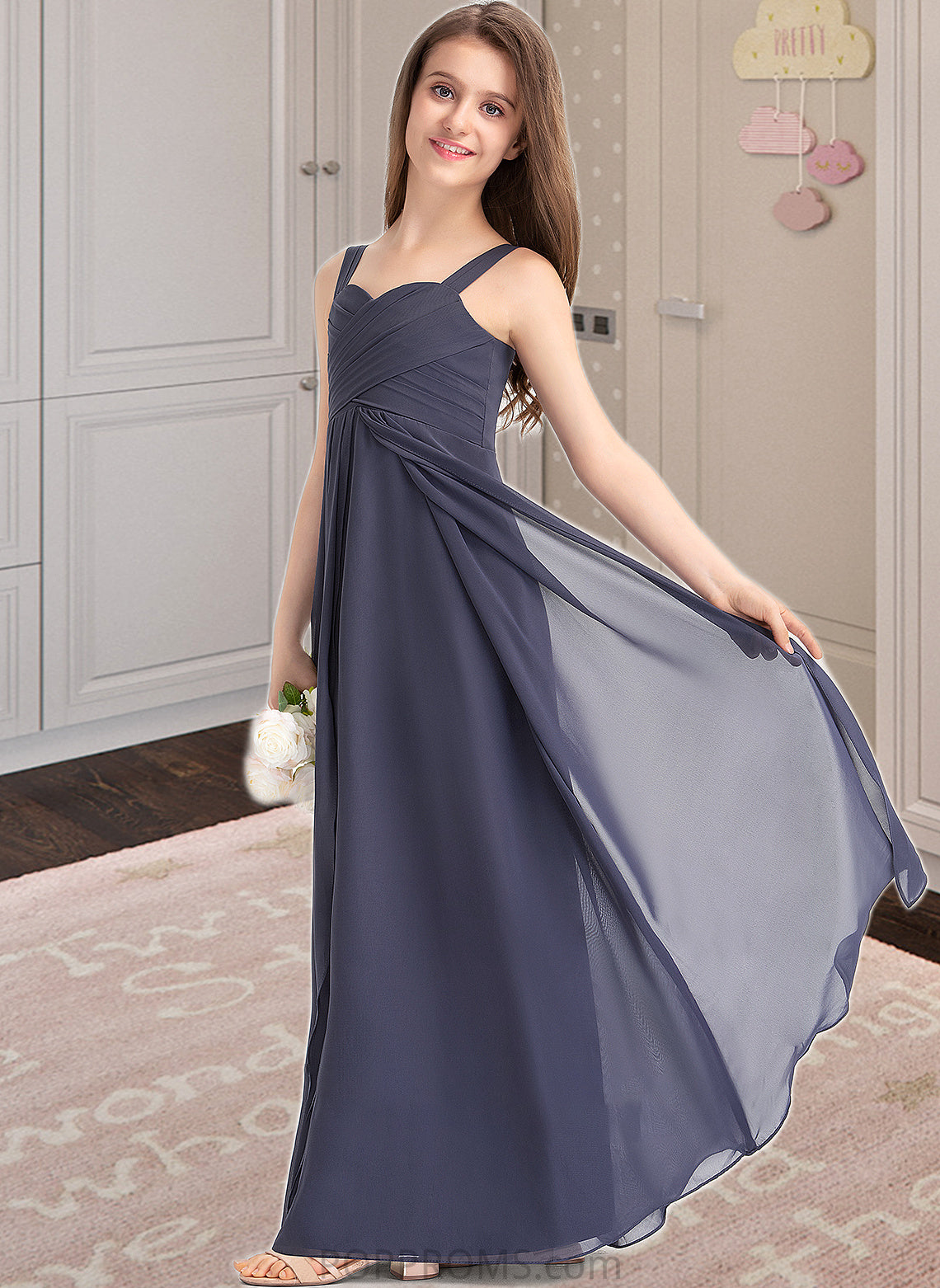 Undine A-Line Sweetheart Floor-Length Chiffon Junior Bridesmaid Dress With Ruffle PP6P0013504