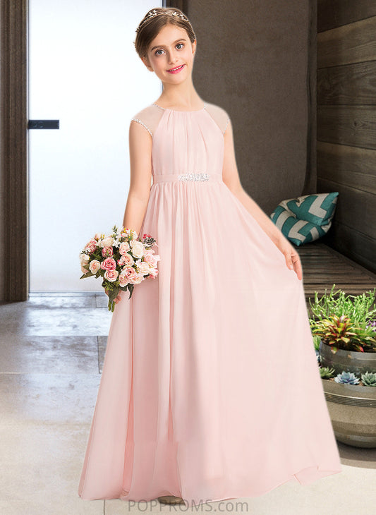 Elisabeth A-Line Scoop Neck Floor-Length Chiffon Junior Bridesmaid Dress With Beading Sequins PP6P0013507