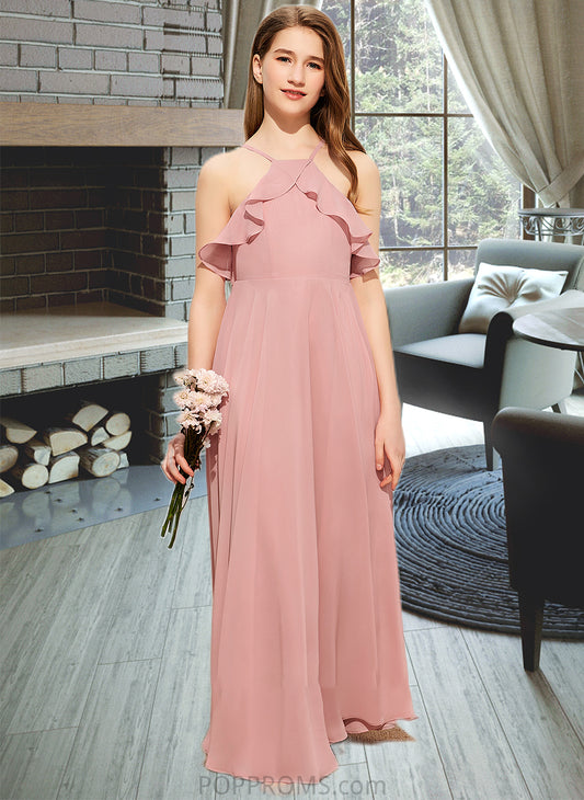 Peggie A-Line Square Neckline Floor-Length Chiffon Junior Bridesmaid Dress With Cascading Ruffles PP6P0013509