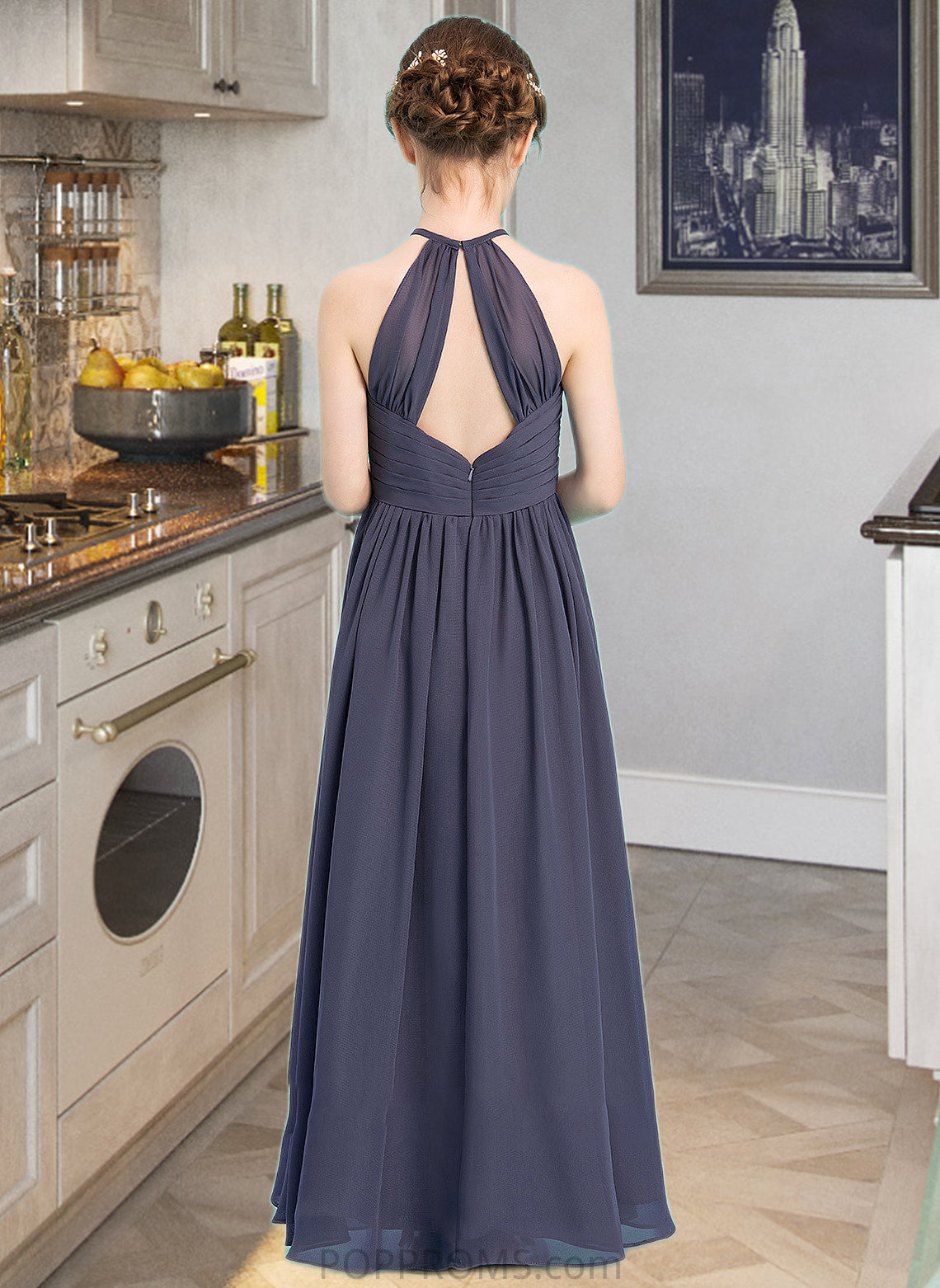 Kristina A-Line Scoop Neck Floor-Length Chiffon Junior Bridesmaid Dress With Ruffle PP6P0013516