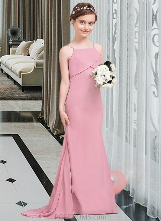 Leyla Trumpet/Mermaid Square Neckline Sweep Train Chiffon Junior Bridesmaid Dress With Cascading Ruffles PP6P0013518