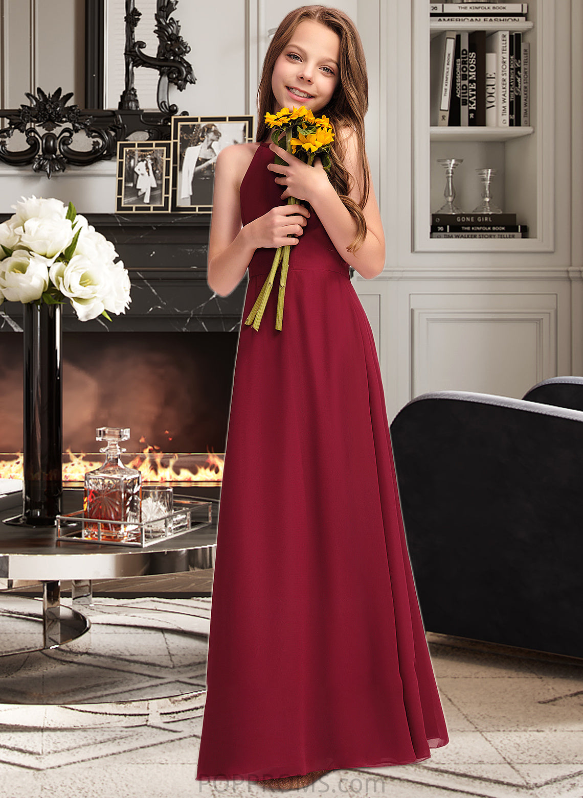 Audrey A-Line Scoop Neck Floor-Length Chiffon Junior Bridesmaid Dress PP6P0013519