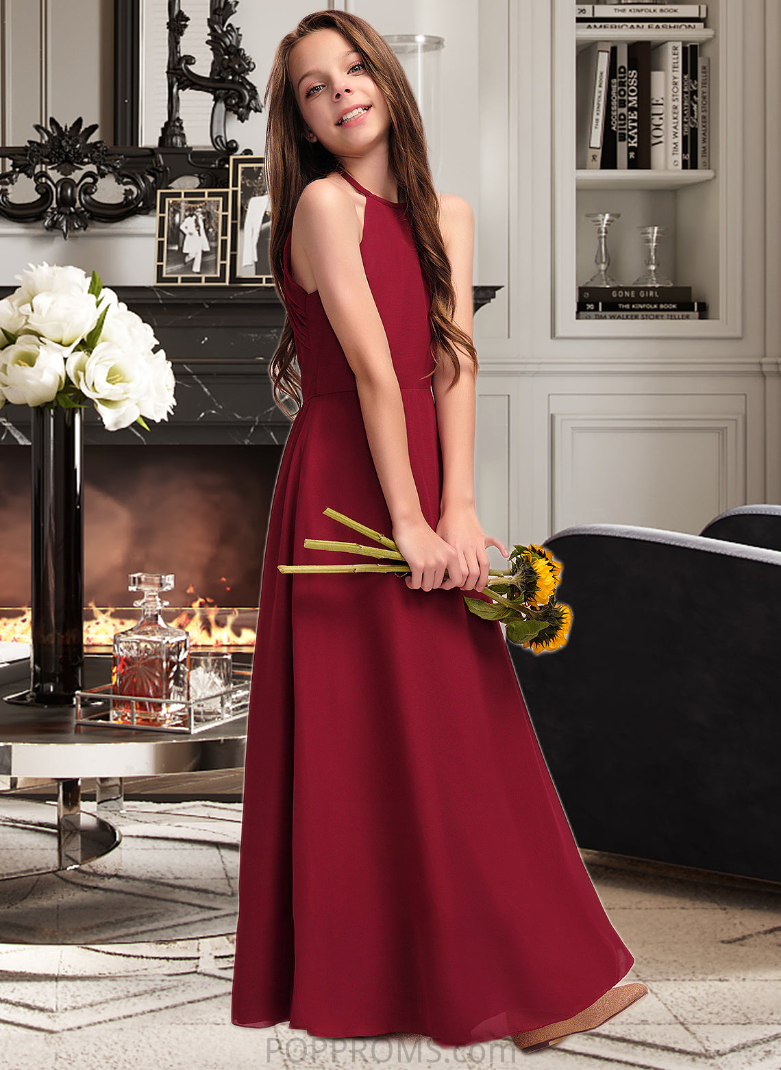 Audrey A-Line Scoop Neck Floor-Length Chiffon Junior Bridesmaid Dress PP6P0013519