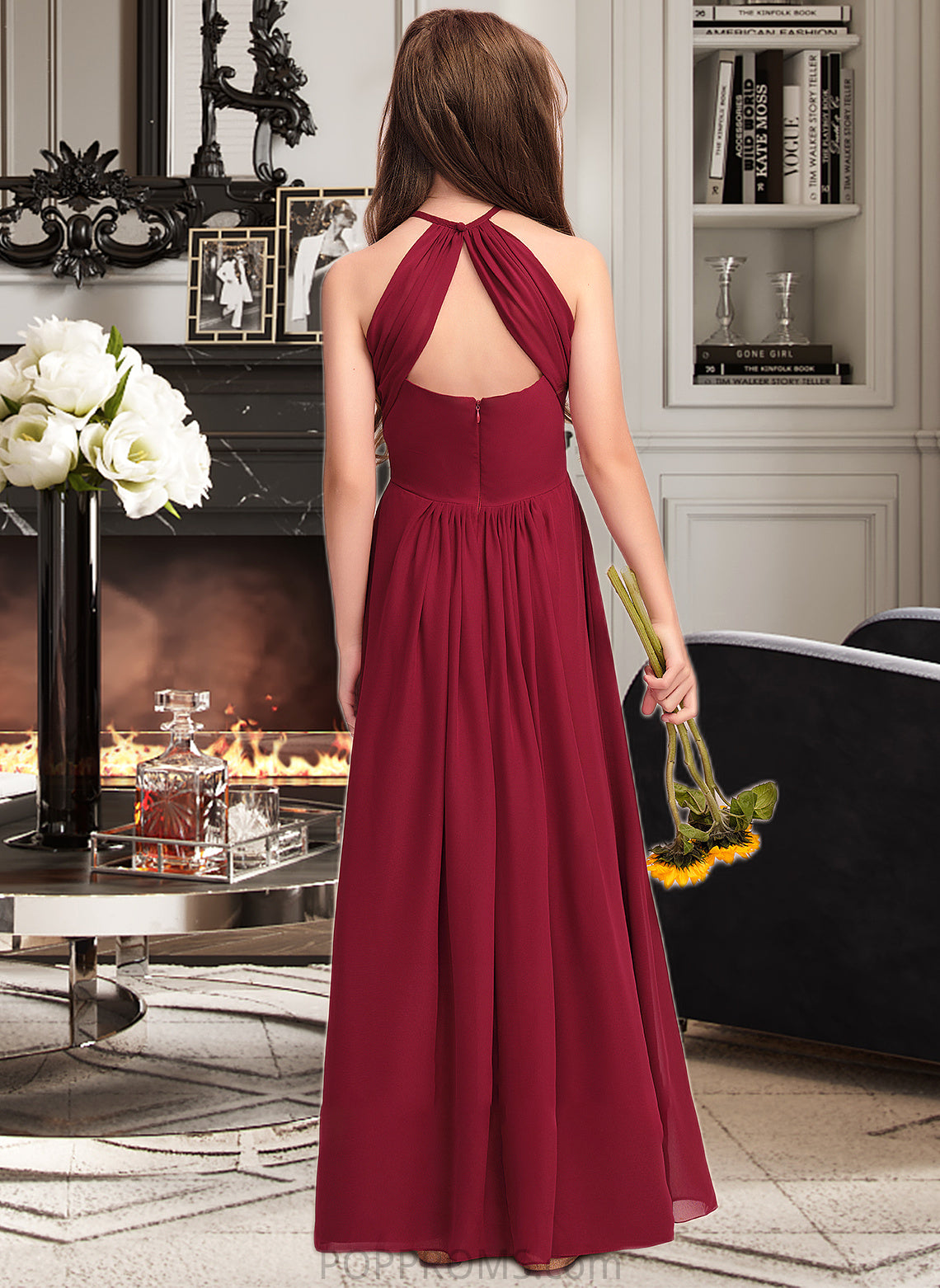 Audrey A-Line Scoop Neck Floor-Length Chiffon Junior Bridesmaid Dress PP6P0013519