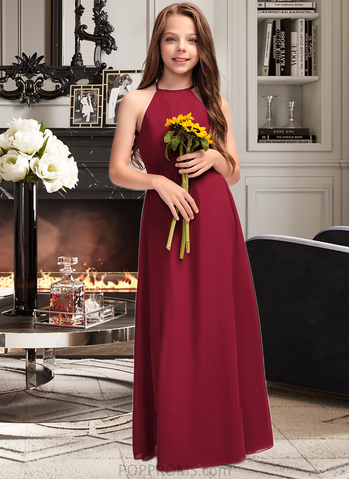 Audrey A-Line Scoop Neck Floor-Length Chiffon Junior Bridesmaid Dress PP6P0013519