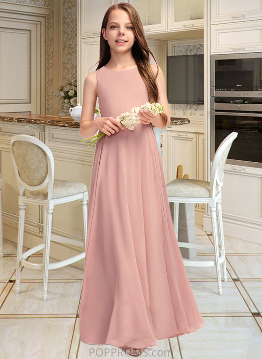 Meg A-Line Scoop Neck Floor-Length Chiffon Junior Bridesmaid Dress With Bow(s) PP6P0013520