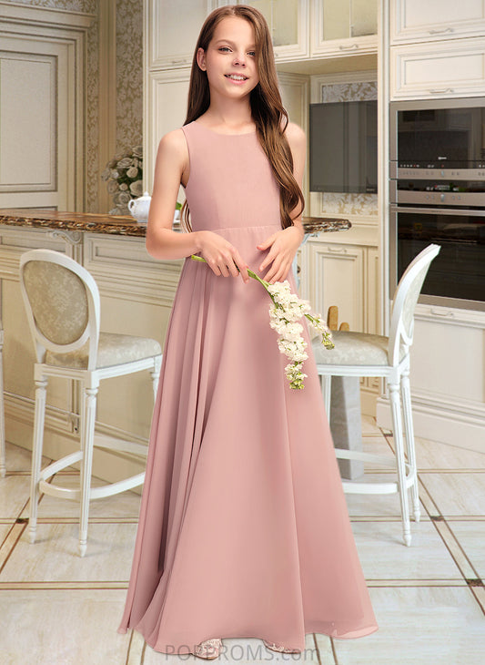 Meg A-Line Scoop Neck Floor-Length Chiffon Junior Bridesmaid Dress With Bow(s) PP6P0013520