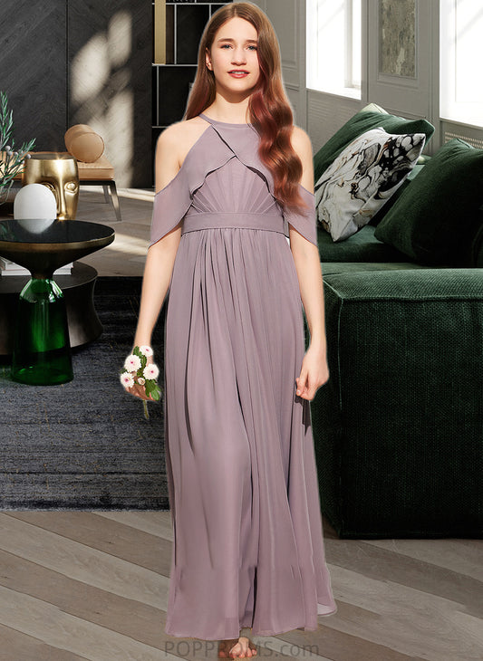 Jane A-Line Scoop Neck Floor-Length Chiffon Junior Bridesmaid Dress With Ruffle PP6P0013521