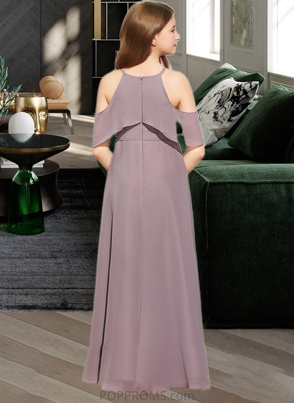 Jane A-Line Scoop Neck Floor-Length Chiffon Junior Bridesmaid Dress With Ruffle PP6P0013521