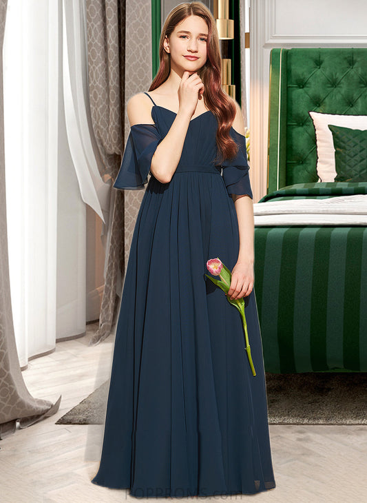 Rosalie A-Line Off-the-Shoulder Floor-Length Chiffon Junior Bridesmaid Dress With Ruffle PP6P0013524