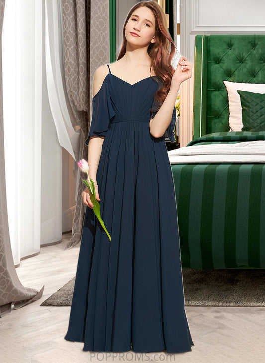 Rosalie A-Line Off-the-Shoulder Floor-Length Chiffon Junior Bridesmaid Dress With Ruffle PP6P0013524