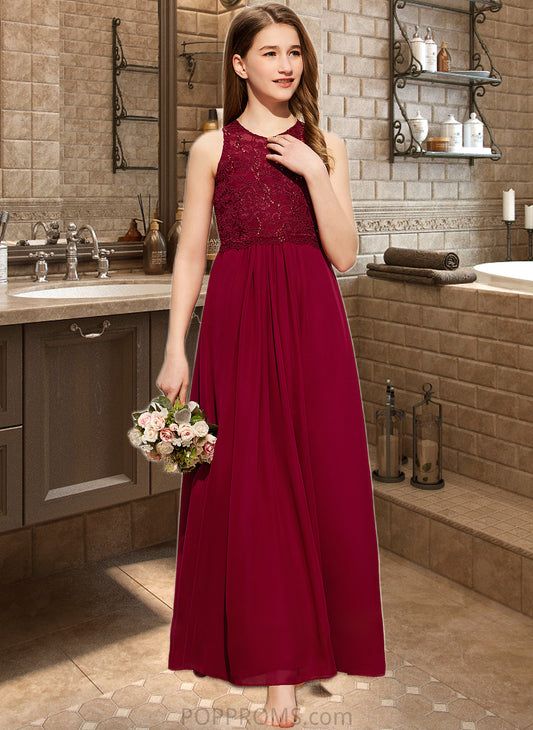 Janelle A-Line Scoop Neck Floor-Length Chiffon Lace Junior Bridesmaid Dress With Sequins PP6P0013525