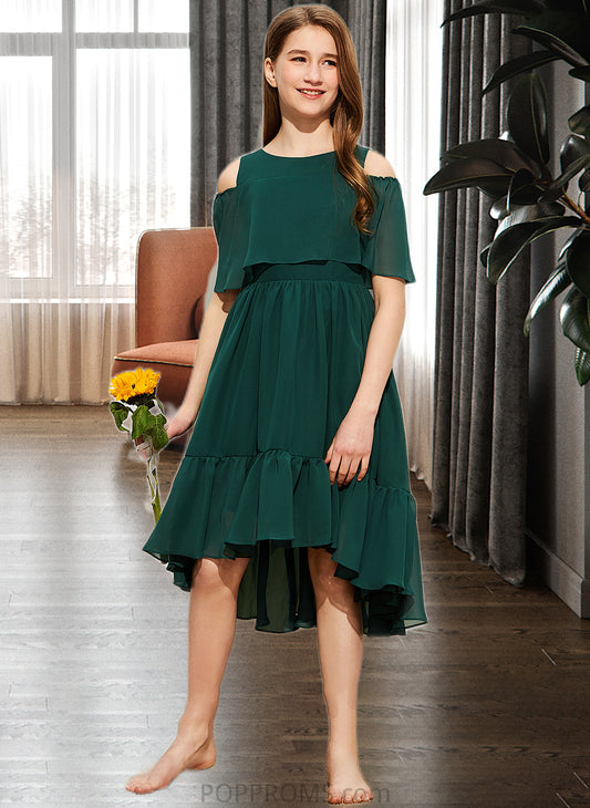 Daisy A-Line Scoop Neck Asymmetrical Chiffon Junior Bridesmaid Dress With Cascading Ruffles PP6P0013526