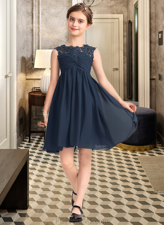 Patricia Empire Scoop Neck Knee-Length Chiffon Lace Junior Bridesmaid Dress With Ruffle Beading Sequins PP6P0013532