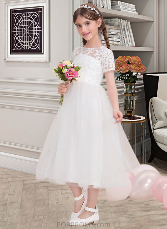 Isla A-Line Scoop Neck Tea-Length Tulle Junior Bridesmaid Dress PP6P0013535