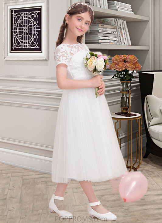 Isla A-Line Scoop Neck Tea-Length Tulle Junior Bridesmaid Dress PP6P0013535