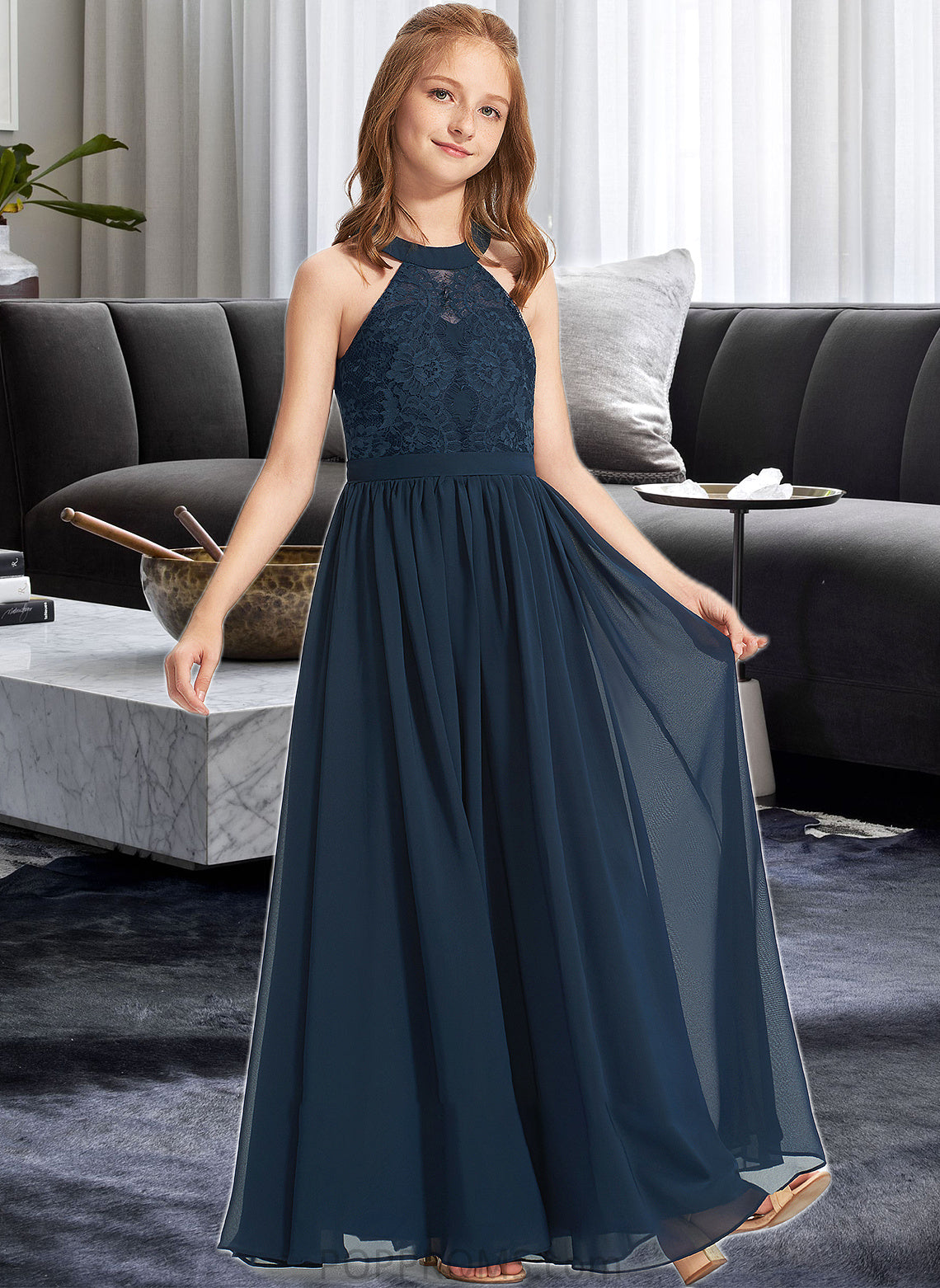 Winnie A-LineScoopNeckFloor-LengthChiffonLaceJuniorBridesmaidDress#234030 PP6P0013538