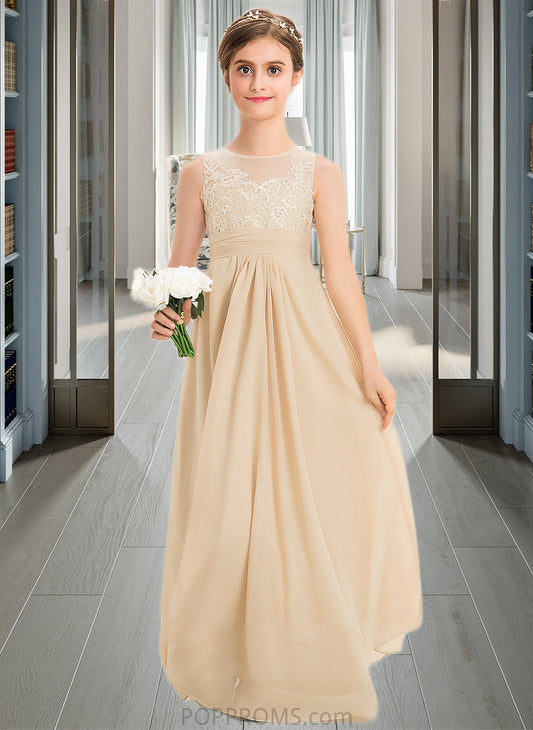 Mandy A-Line Scoop Neck Floor-Length Chiffon Lace Junior Bridesmaid Dress PP6P0013539