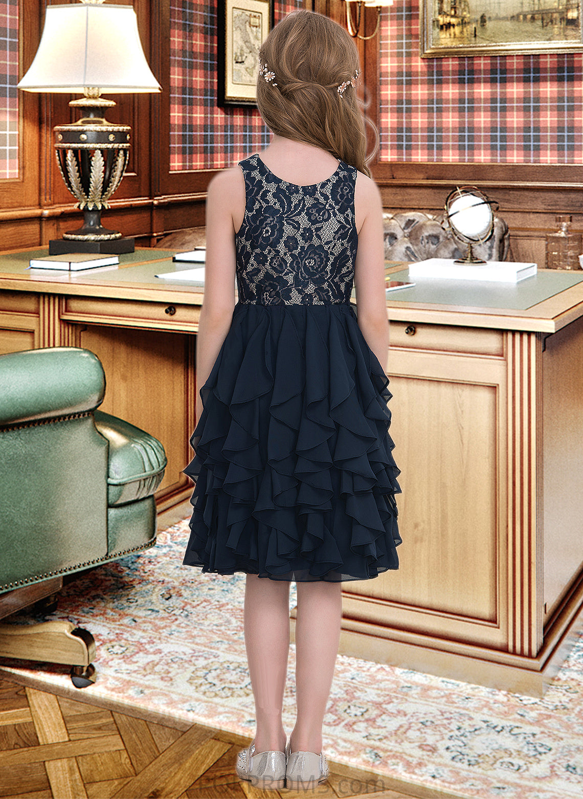 Katherine A-Line Scoop Neck Knee-Length Chiffon Junior Bridesmaid Dress With Cascading Ruffles PP6P0013543