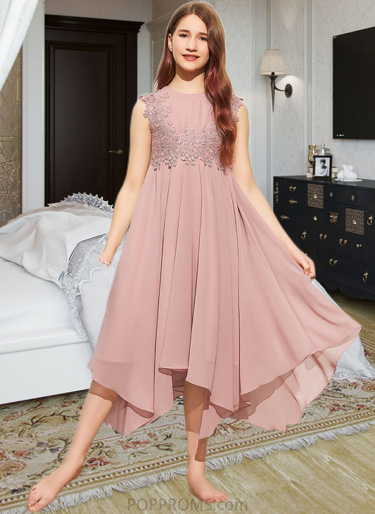 Helena A-Line Scoop Neck Tea-Length Chiffon Lace Junior Bridesmaid Dress PP6P0013547