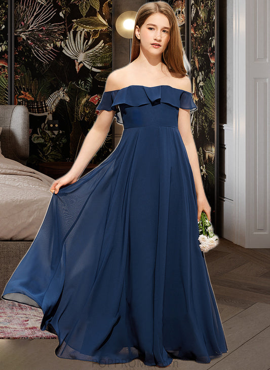 Frances A-Line Off-the-Shoulder Floor-Length Chiffon Junior Bridesmaid Dress PP6P0013551