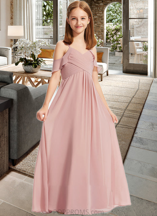 Kiera A-Line Off-the-Shoulder Floor-Length Chiffon Junior Bridesmaid Dress With Cascading Ruffles PP6P0013553