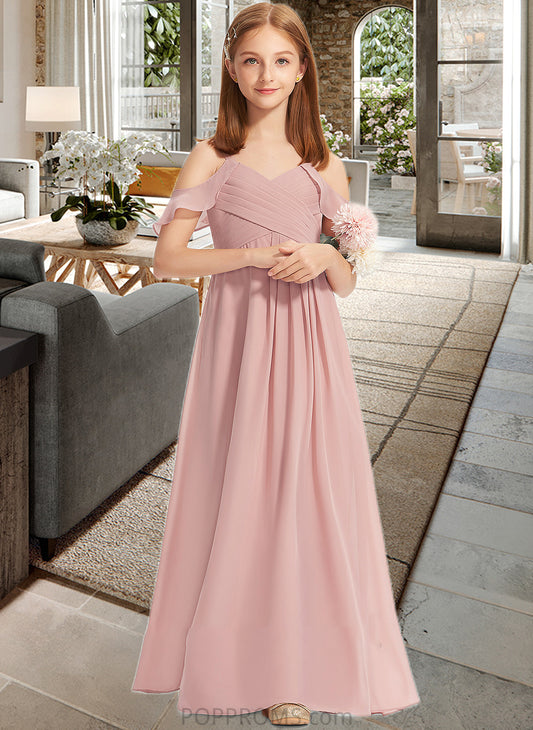 Kiera A-Line Off-the-Shoulder Floor-Length Chiffon Junior Bridesmaid Dress With Cascading Ruffles PP6P0013553