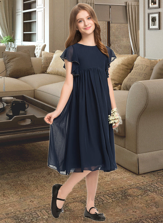 Adelaide A-Line Scoop Neck Knee-Length Chiffon Junior Bridesmaid Dress With Beading PP6P0013556