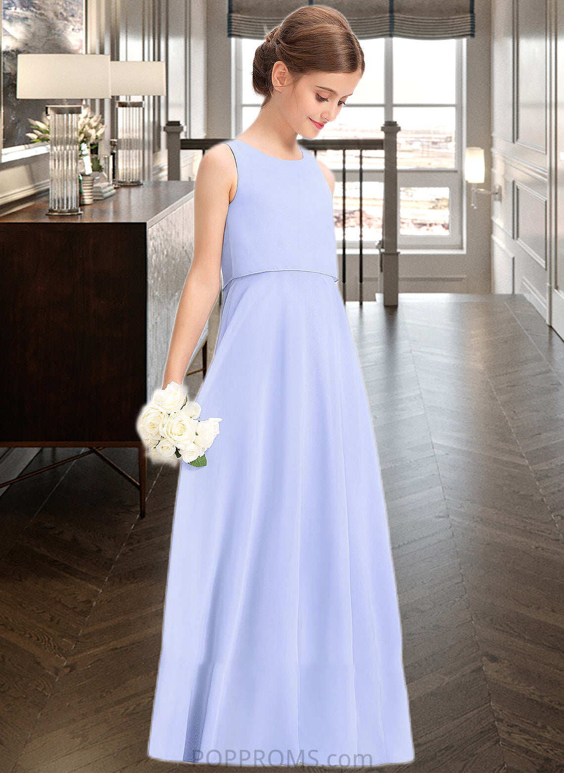 Charlize A-Line Scoop Neck Floor-Length Chiffon Junior Bridesmaid Dress PP6P0013558