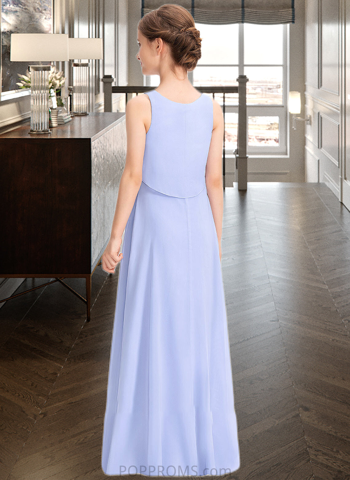 Charlize A-Line Scoop Neck Floor-Length Chiffon Junior Bridesmaid Dress PP6P0013558