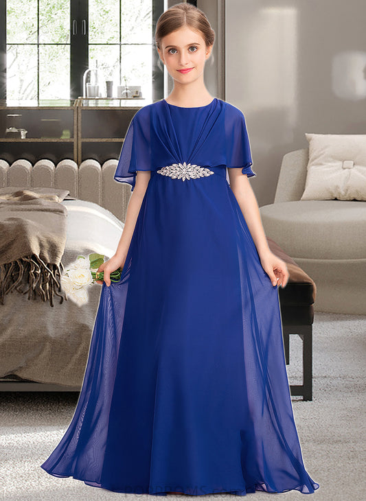 Sherlyn A-Line Scoop Neck Floor-Length Chiffon Junior Bridesmaid Dress With Ruffle Beading PP6P0013560