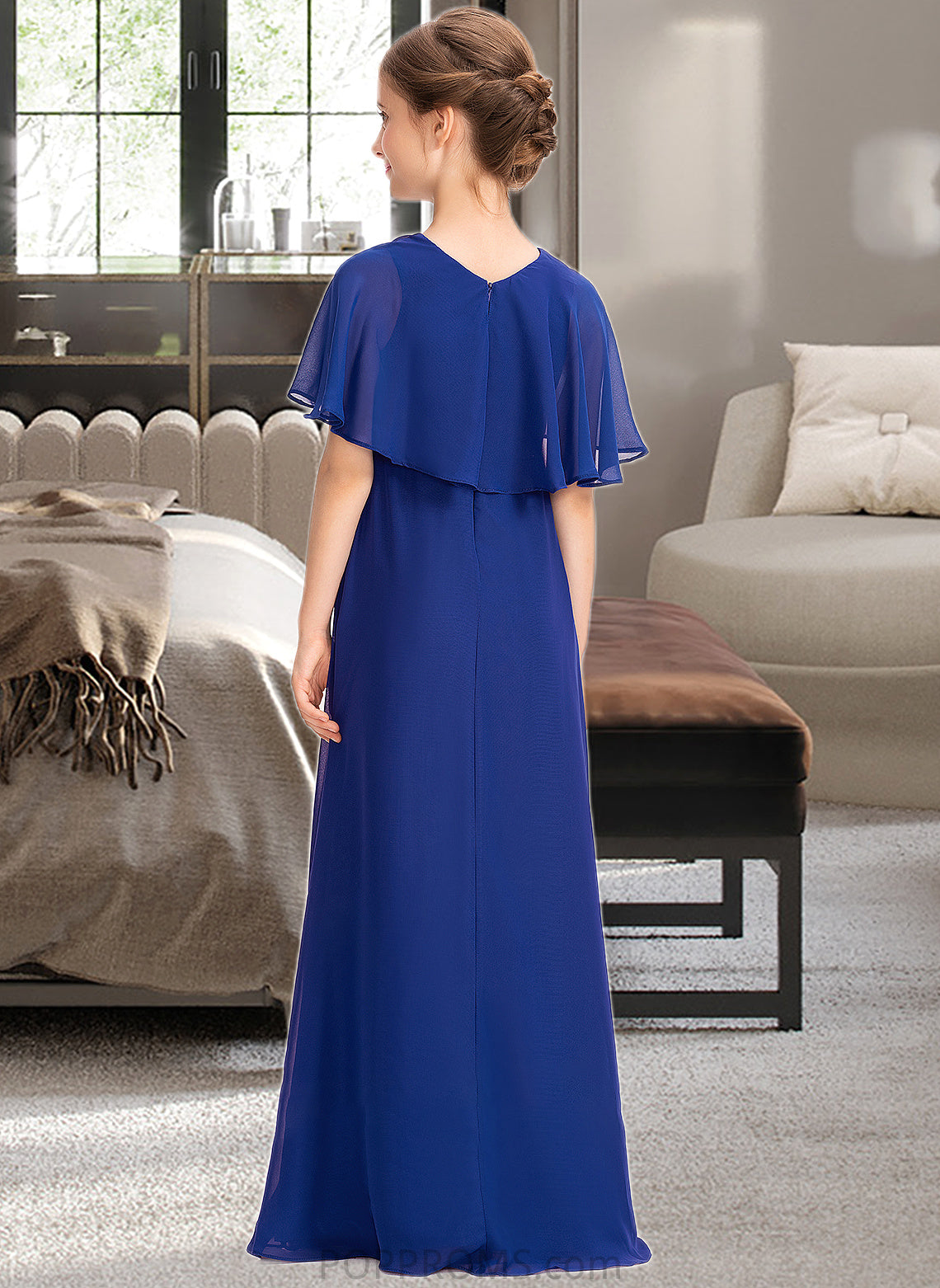 Sherlyn A-Line Scoop Neck Floor-Length Chiffon Junior Bridesmaid Dress With Ruffle Beading PP6P0013560