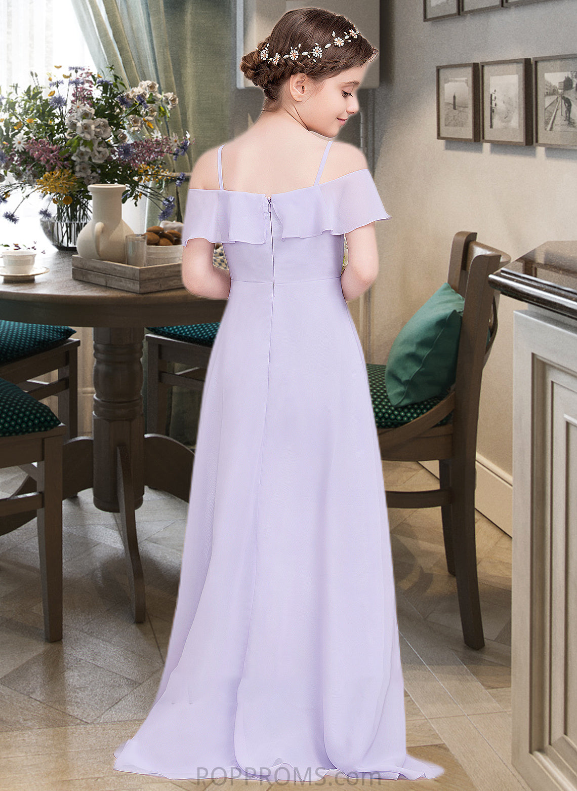 Carley A-Line Off-the-Shoulder Asymmetrical Chiffon Junior Bridesmaid Dress With Cascading Ruffles PP6P0013566