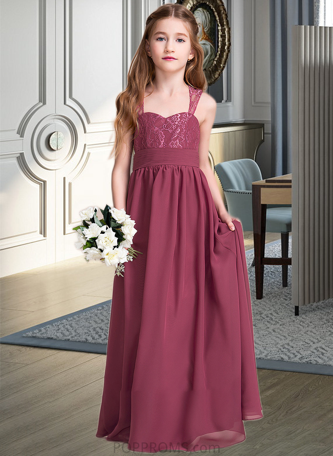 Cristal A-Line Sweetheart Floor-Length Chiffon Junior Bridesmaid Dress With Ruffle PP6P0013568