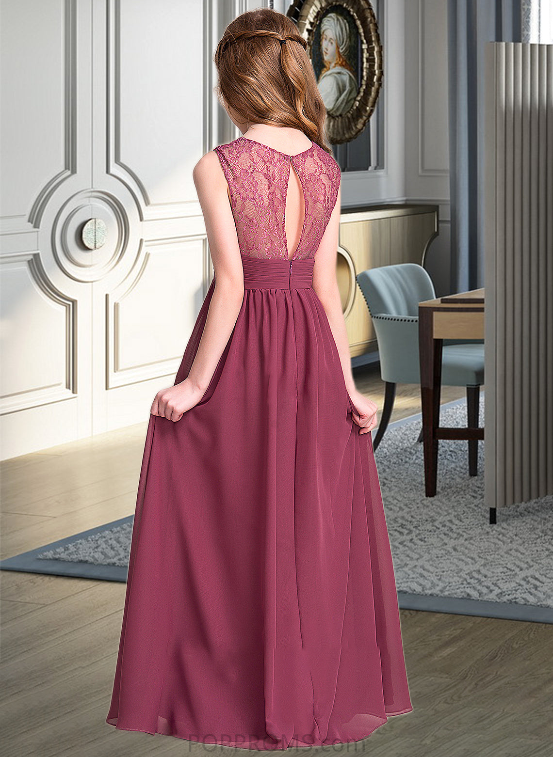 Cristal A-Line Sweetheart Floor-Length Chiffon Junior Bridesmaid Dress With Ruffle PP6P0013568