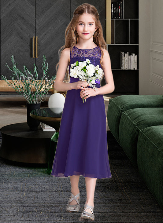 Seraphina A-Line Scoop Neck Tea-Length Chiffon Junior Bridesmaid Dress PP6P0013569