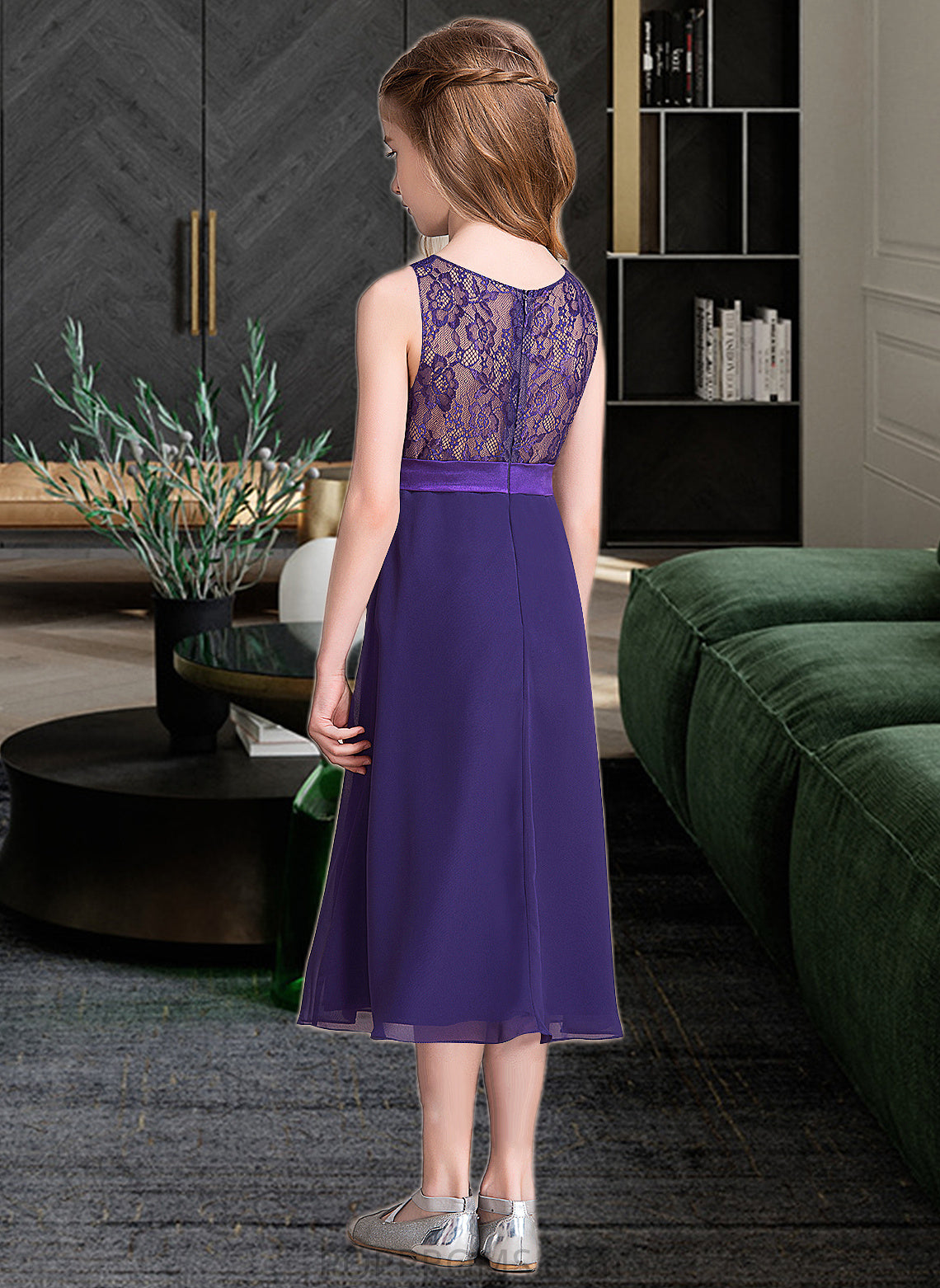 Seraphina A-Line Scoop Neck Tea-Length Chiffon Junior Bridesmaid Dress PP6P0013569