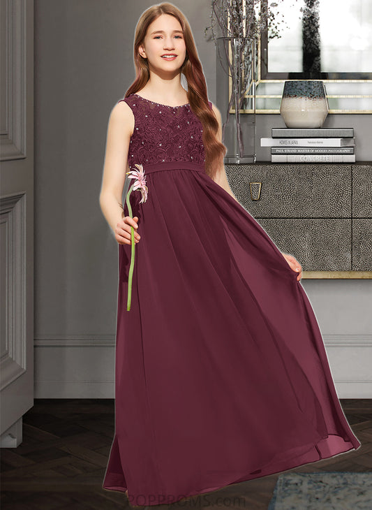 Delilah A-Line Scoop Neck Floor-Length Chiffon Lace Junior Bridesmaid Dress With Beading Sequins PP6P0013572