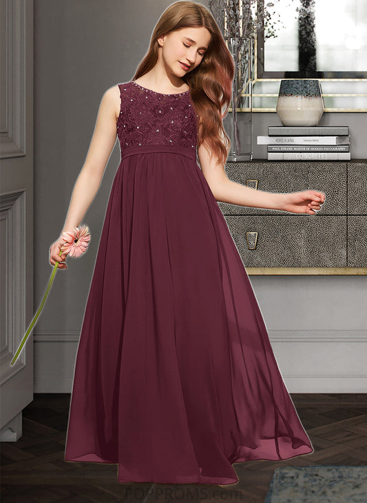 Delilah A-Line Scoop Neck Floor-Length Chiffon Lace Junior Bridesmaid Dress With Beading Sequins PP6P0013572