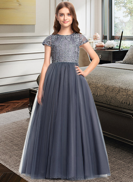 Alexandra Ball-Gown/Princess Scoop Neck Floor-Length Tulle Lace Junior Bridesmaid Dress PP6P0013578