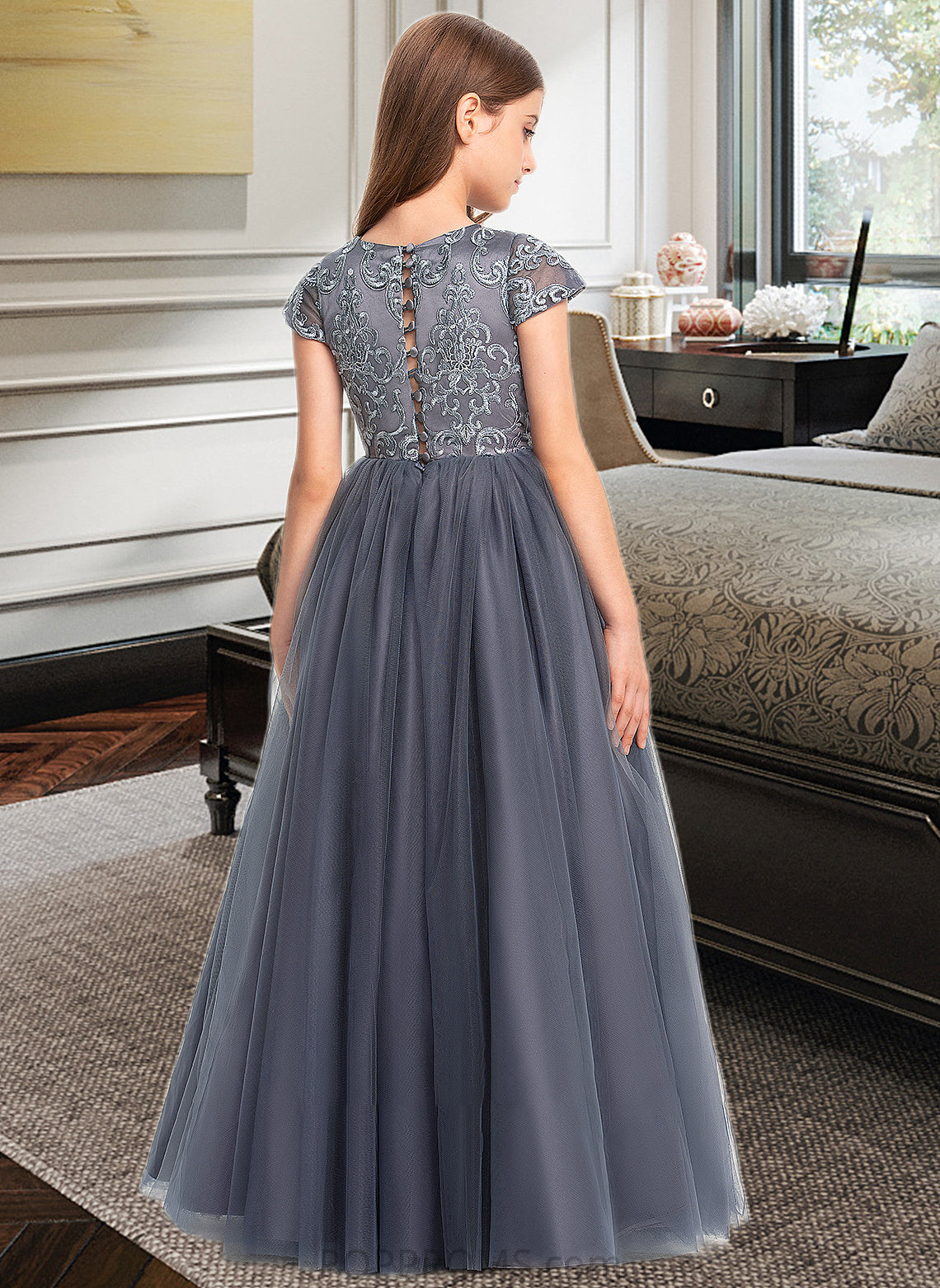 Alexandra Ball-Gown/Princess Scoop Neck Floor-Length Tulle Lace Junior Bridesmaid Dress PP6P0013578