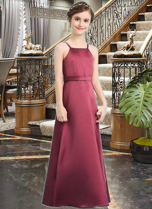 Macie A-Line Square Neckline Floor-Length Satin Junior Bridesmaid Dress With Bow(s) PP6P0013585