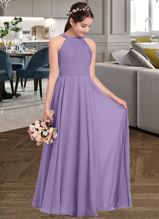 Esther A-Line Scoop Neck Floor-Length Chiffon Junior Bridesmaid Dress With Ruffle PP6P0013588