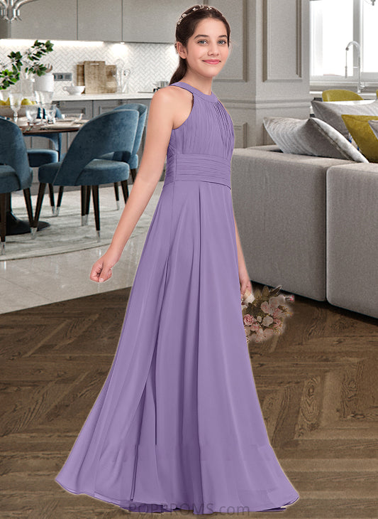 Esther A-Line Scoop Neck Floor-Length Chiffon Junior Bridesmaid Dress With Ruffle PP6P0013588