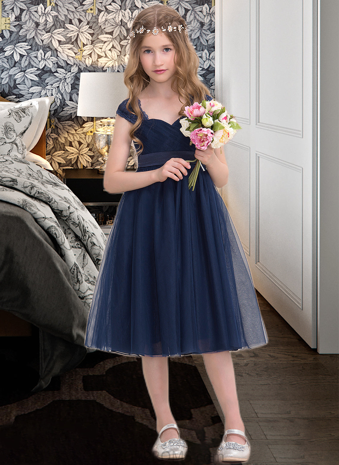 Margery Empire Sweetheart Knee-Length Tulle Junior Bridesmaid Dress With Ruffle PP6P0013590