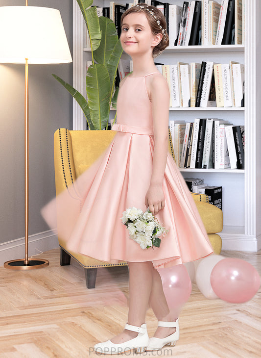 Samantha A-Line Square Neckline Knee-Length Satin Junior Bridesmaid Dress With Bow(s) PP6P0013593