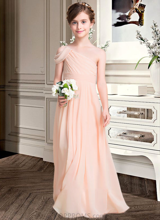 Amaris A-Line One-Shoulder Floor-Length Chiffon Junior Bridesmaid Dress With Ruffle PP6P0013594