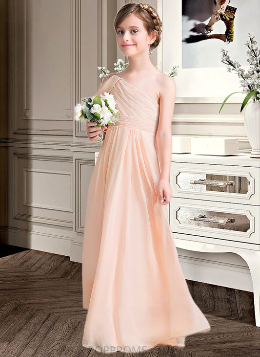 Amaris A-Line One-Shoulder Floor-Length Chiffon Junior Bridesmaid Dress With Ruffle PP6P0013594