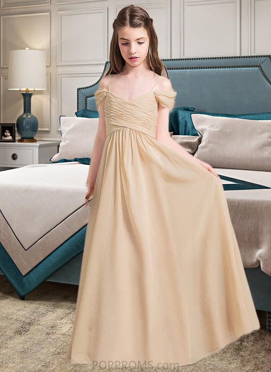 Taryn A-Line Off-the-Shoulder Floor-Length Chiffon Junior Bridesmaid Dress With Ruffle PP6P0013595